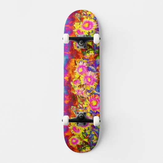 Roze zonnebloemvelden skateboard (Voorkant)
