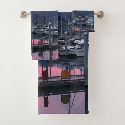 Roze zonneboot Harbour - Bathroom Towel Set Bad Handdoek (Insitu)