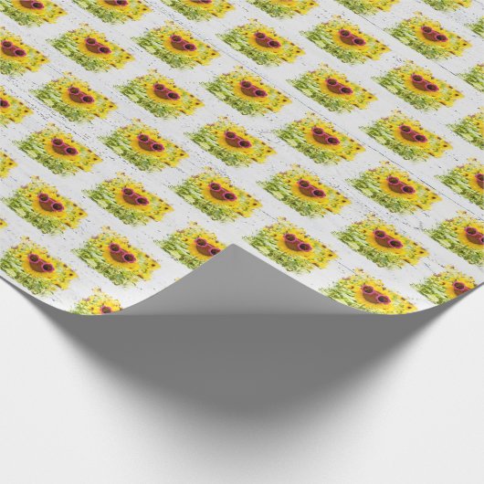 Roze zonnebril op zonnebloem cadeaupapier (Hoek)