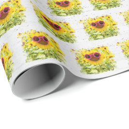 Roze zonnebril op zonnebloem cadeaupapier