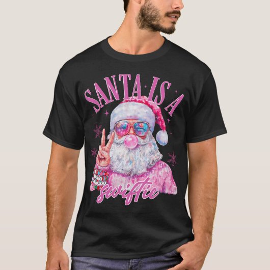 Roze zonnebril Santa is een snelle kerstman T-shirt (Voorkant)