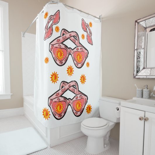 Roze zonnebrillen tieners douchen gordijn wit (In situ)