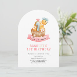 Roze Zonneschijn Cupcake 1e verjaardag Kaart