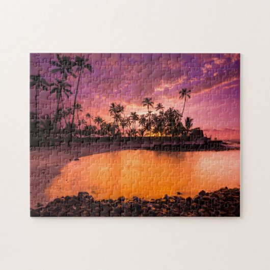 Roze zonnesteek voor strand van Hawaii Legpuzzel (Horizontaal)