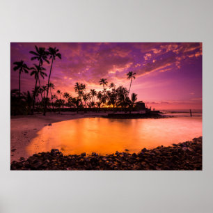 Roze zonnesteek voor strand van Hawaii Poster