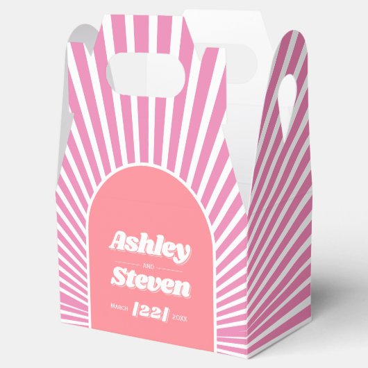 Roze zonnestralen retro groovy 70s geïnspireerd hu bedankdoosjes (Geopend)