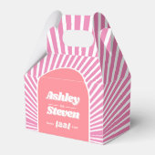 Roze zonnestralen retro groovy 70s geïnspireerd hu bedankdoosjes (Voorkant Zijde)