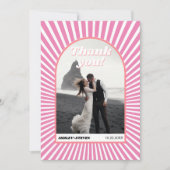 Roze zonnestralen retro groovy 70s geïnspireerd hu bedankkaart (Voorkant)