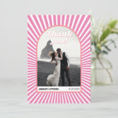 Roze zonnestralen retro groovy 70s geïnspireerd hu bedankkaart (Staand voorkant)