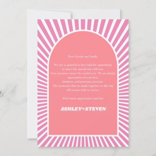 Roze zonnestralen retro groovy 70s geïnspireerd hu bedankkaart (Achterkant)