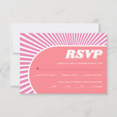 Roze zonnestralen retro groovy 70s geïnspireerd hu RSVP kaartje (Voorkant)