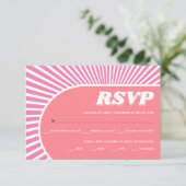 Roze zonnestralen retro groovy 70s geïnspireerd hu RSVP kaartje (Staand voorkant)
