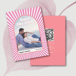 Roze zonnestralen retro groovy 70s geïnspireerd hu save the date