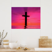 Roze zonnevaste Christelijke cross-art afdrukken Poster (Keuken)