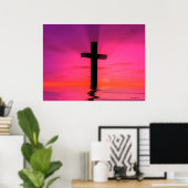 Roze zonnevaste Christelijke cross-art afdrukken Poster (Thuiskantoor)
