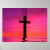Roze zonnevaste Christelijke cross-art afdrukken Poster (Voorkant)