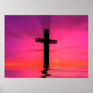Roze zonnevaste Christelijke cross-art afdrukken Poster