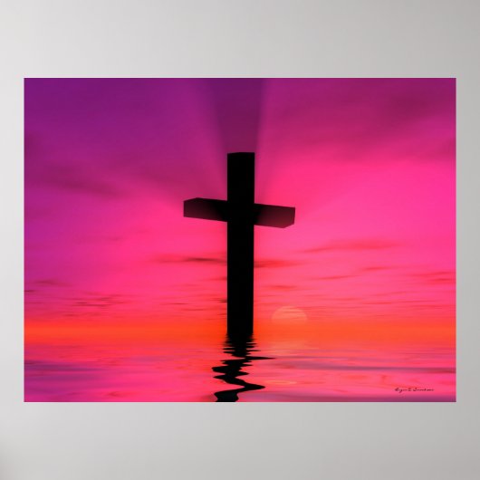 Roze zonnevaste Christelijke cross-art afdrukken Poster (Voorkant)