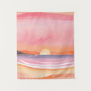 Roze Zonsondergang Aquarel Strand Lucht Schilder Wandkleed