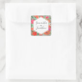 Roze Zonsondergang Bloom Bloemen Lijst Bruiloft Vierkante Sticker (Tas)