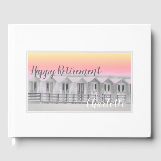 Roze zonsondergang Cornish strandhut pensioen Gastenboek (Voorkant)