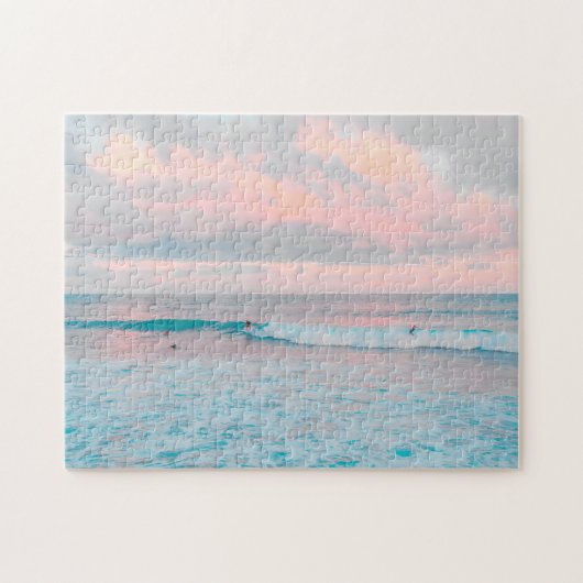 Roze zonsondergang en oceaan legpuzzel (Horizontaal)