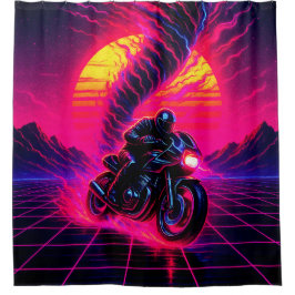 Roze Zonsondergang Motor Kunst Douchegordijn