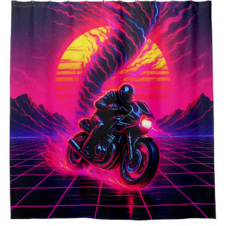 Roze Zonsondergang Motor Kunst Douchegordijn