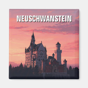 Roze Zonsondergang Neuschwanstein Kasteel Duitslan Magneet