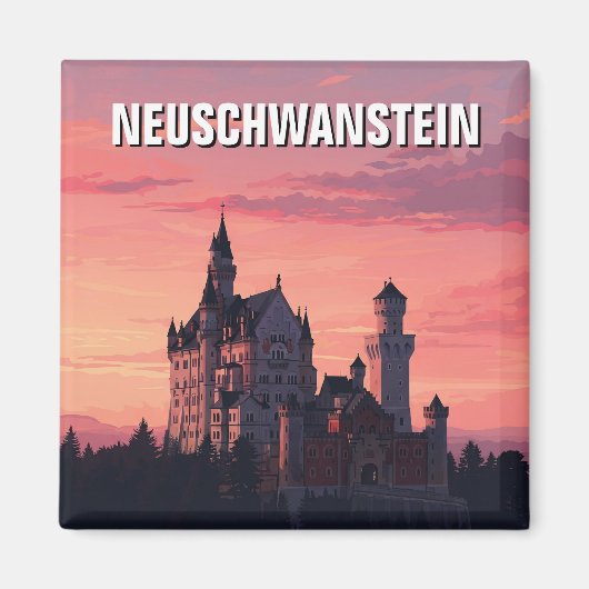 Roze Zonsondergang Neuschwanstein Kasteel Duitslan Magneet (Voorkant)