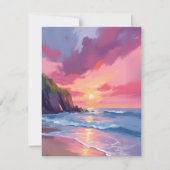 Roze Zonsondergang Oceaan Strandgolven Aquarelkaar (Voorkant)