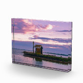 Roze zonsondergang over het meer fotoblokken (Rechts)