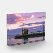 Roze zonsondergang over het meer fotoblokken (Links)