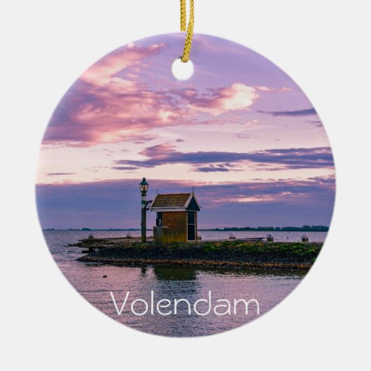 Roze zonsondergang over het meer keramisch ornament (Voorkant)