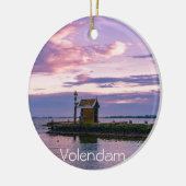 Roze zonsondergang over het meer keramisch ornament (Links)
