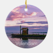 Roze zonsondergang over het meer keramisch ornament (Achterkant)