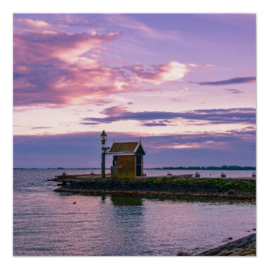 Roze zonsondergang over het meer perfect poster (Voorkant)