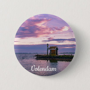 Roze zonsondergang over het meer ronde button 5,7 cm