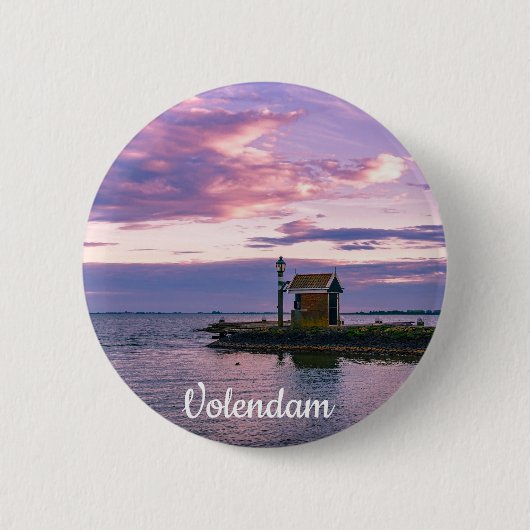 Roze zonsondergang over het meer ronde button 5,7 cm (Voorkant)