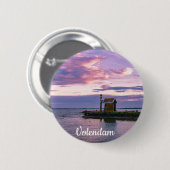 Roze zonsondergang over het meer ronde button 5,7 cm (Voorkant /achterkant)
