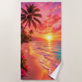 Roze Zonsondergang Paradijs Strandhanddoek Strandlaken