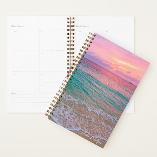 Roze zonsondergang persoonlijke strandplanner planner (Display)