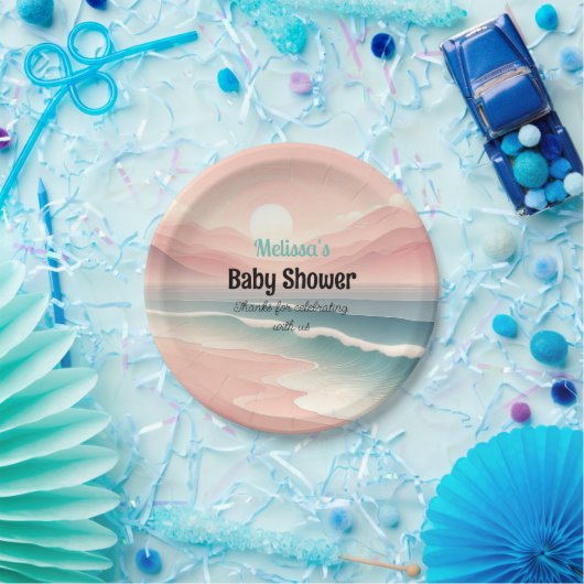 Roze Zonsondergang Rolling Waves Baby shower Papie Papieren Bordje (Feest)