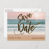Roze Zonsondergang Rustiek Strandzomer Save the Da Aankondigingskaart (Voorkant / Achterkant)