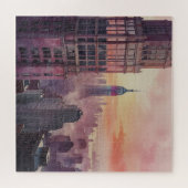 Roze zonsondergang stadsgezicht scene legpuzzel (Horizontaal)