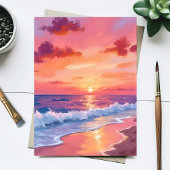 Roze Zonsondergang Strandgolven Zeegezicht Schilde