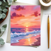 Roze Zonsondergang Strandgolven Zeegezicht Schilde