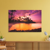 Roze zonsondergang van Hawaiaanse strand Canvas Afdruk (Insitu (Woonkamer))