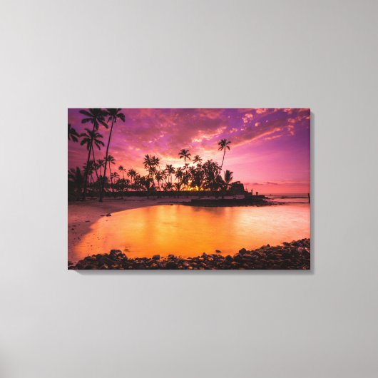 Roze zonsondergang van Hawaiaanse strand Canvas Afdruk (Voorkant)