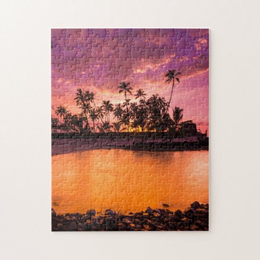 Roze zonsondergang van Hawaïaanse strand Legpuzzel (Verticaal)